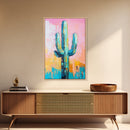 Abstract Cactus Painting, Boho Desert Art, Pink Green Wall Art, Southwest Wall Decor, Framed Canvas Print, Bold Colorful Art