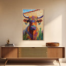 Colorful Bull, Mosaic Wall Art, Chicano Art, Southwest Wall Art, Canvas Print, Farmhouse Art, Rustic Decor, Gift Idea, Boho Art