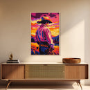 Western Cowboy, Sunset Art, Rustic Wall Art, Coastal Cowgirl Wall Art, Canvas Print, Landscape Painting, Moody Art, Gift Idea For Him