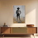 Lone Cowboy, Rustic Art, Western Wall Art, Wabi Sabi Art, Vintage Horse Art, Moody Art, Canvas Print, Framed Cowboy Painting