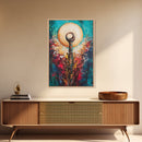 Sacred Symbol Artwork, sacred geometry wall art, abstract energy art, teal wall art, mystical artwork, framed canvas print, boho art, moody art