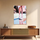 Woman at Beach, Coastal Art, Light Pink Wall Art, Boho Art, Minimalist Painting, Nautical Decor, Framed Canvas Print, Gift Idea