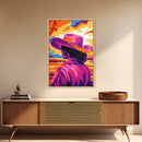 Vibrant Cowboy Painting, Chicano Art, Western Sunset Art, Pink Orange Wall Art, Afrocentric Wall Art, Canvas Print, Southwest Decor, Rustic Wall Art