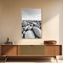 Stone beach, coastal landscape art, black and white art, wabi sabi wall art, minimalist art, nature photography, framed canvas print