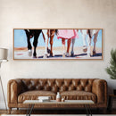 Horse Walk, western art, cowboy painting, rustic decor, extra wide art, panoramic art, framed canvas print, long narrow wall art