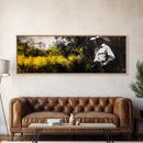 Cowboy in Field, Rustic Wall Art, Farmhouse Art, Canvas Print, Vintage Horse Art, Extra Wide Art, Moody Art, Wabi Sabi Art