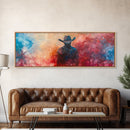 Moody Cowboy Art, dark romance painting, rustic wall art, southwest wall art, extra wide art, framed canvas print, panoramic painting
