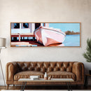 Nautical Wall Art, Framed Canvas Print, Coastal Decor, Boat Painting, Seascape Art, Extra Wide Art, Rustic Wall Art, Living Room Art, Gift Idea