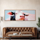 Cow painting, farmhouse art, rustic decor, barn landscape oil painting, extra wide art, framed canvas print, whimsical art, light pink wall art