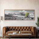 Mountain scene, mountain painting, landscape painting, wabi sabi art, nature art, minimalist art, framed canvas print, extra wide art