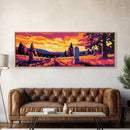Western Graveyard, cowboy art, gothic painting, southwest wall art, dark angels wall art, extra wide moody art, framed canvas print