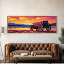 Sunset Wagon Painting, southwest wall art, boho art, Joshua tree art, rustic decor, warm tones, framed canvas print, extra wide art