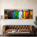Western Leather, geometric wall art, blotter art, extra wide art, rustic wall art, panoramic painting, Framed Canvas Print, wabi sabi art