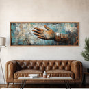 Rustic Leather Glove Art, Framed Canvas Print, Wabi Sabi Wall Art, Moody Art, Teal Wall Art, Extra Wide Art, Farmhouse Art