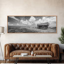 Rustic Wagon, coastal landscape art, extra wide art, panoramic painting, farmhouse art, framed canvas print, nautical wall art