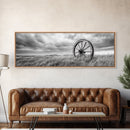 Wagon Wheel, rustic decor, farmhouse art, extra wide art, panoramic painting, country decor, cowboy art, framed canvas print, moody art