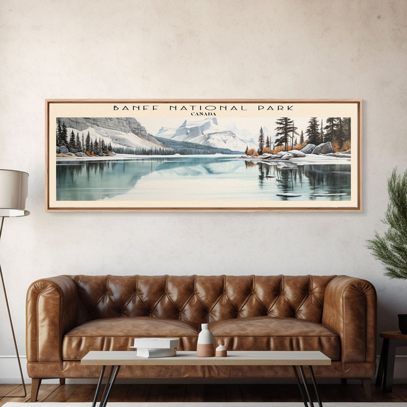 Banff National Park COUNTRY | Framed Travel Poster Canvas Print | Trendy Wall Art | Watercolor Painting | Living Room Art | Unique Art