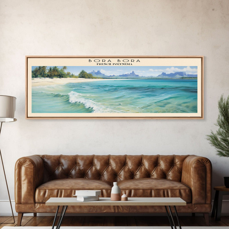 Bora Bora Travel Art Framed Canvas Print, COUNTRY Wall Decor, Home Decor, Travel Poster, Vintage Wall Art, Watercolor Painting