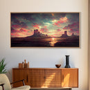 Mountain Sunset Oil Painting Canvas Print, Ready to hang gallery wrapped nature canvas print, synthwave style nature art