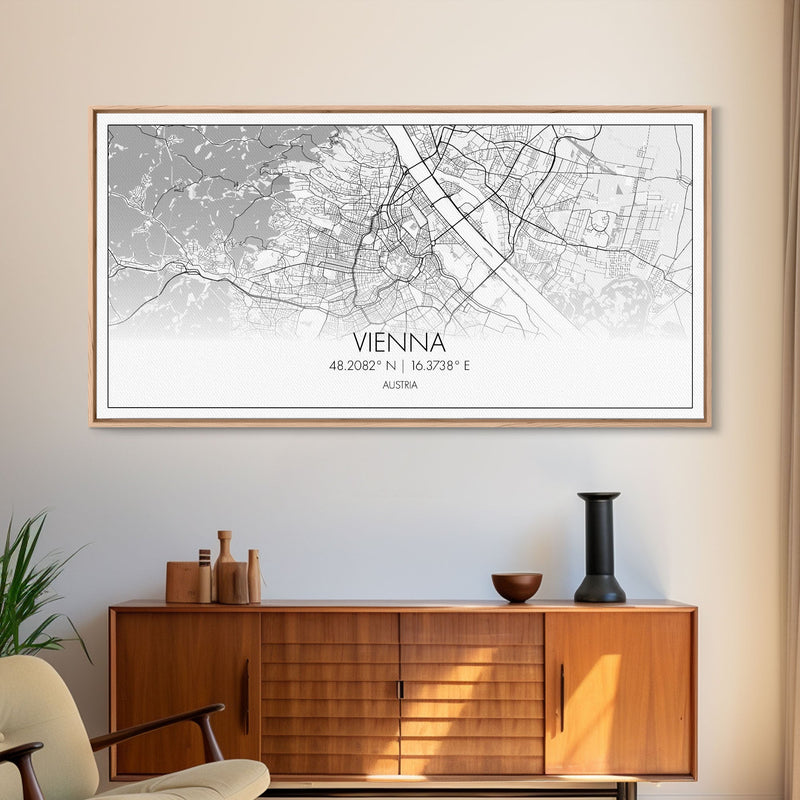 Vienna City Map, Austria Art, Map Print, Modern Wall Art, Wall Art, Canvas Art, European Wall Art, Unique Wall DÃ©cor, Home Office Art