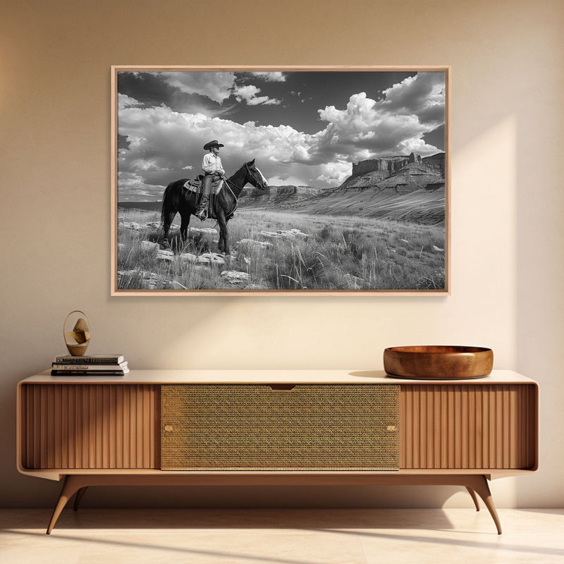 Arizona Cowboy Black and White Photography Print, Framed Canvas Print or Metal Art, Western Decor, Country Art, Living Room Art