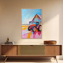 Pastel Windmill in Dreamy Landscape - Framed Canvas Print, Rustic Decor, Countryside Art for Bedroom, Farmhouse Wall Art for Living Room
