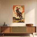 Spirited Cowgirl Racing Horse in Desert | Framed Canvas Print | Western Wall Art | Living Room Decor | Rustic Home Decor