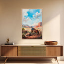Cowboy and Horse Desert Scene Art - Framed Canvas Print, Western Living Room Decor, Cowboy Wall Art, Desert Home Decoration