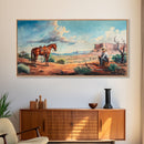 Vibrant Desert Sunset with Cactus, Abstract Desert Sunset Art, Framed Canvas Print, Southwestern Living Room Wall Art, Boho Decor