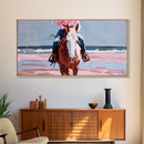 Serene Beach Horse Riding Scene, Elegant Framed Canvas Print, Ideal for Coastal Living Room Art, Beach Bedroom Decor, Horse Wall Art