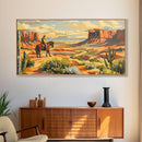 Cowboy Overlooking Desert Canyon, Framed Canvas Print for Rustic Living Room Decor, Western Wall Art, Home and Bedroom Decoration