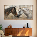 Spotted and Dark Horses, Framed Canvas Print for Rustic Living Room Decor, Equine Art for Home and Bedroom Decoration