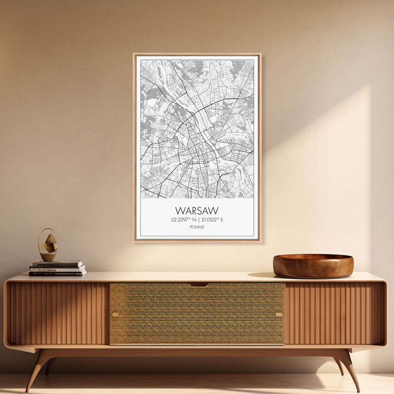 Warsaw Street Map, Poland Map, Europe City Map Print, Minimalist Art, Wall Art, Canvas Print, Living Room Wall Art, Friends Gift, Travel Art