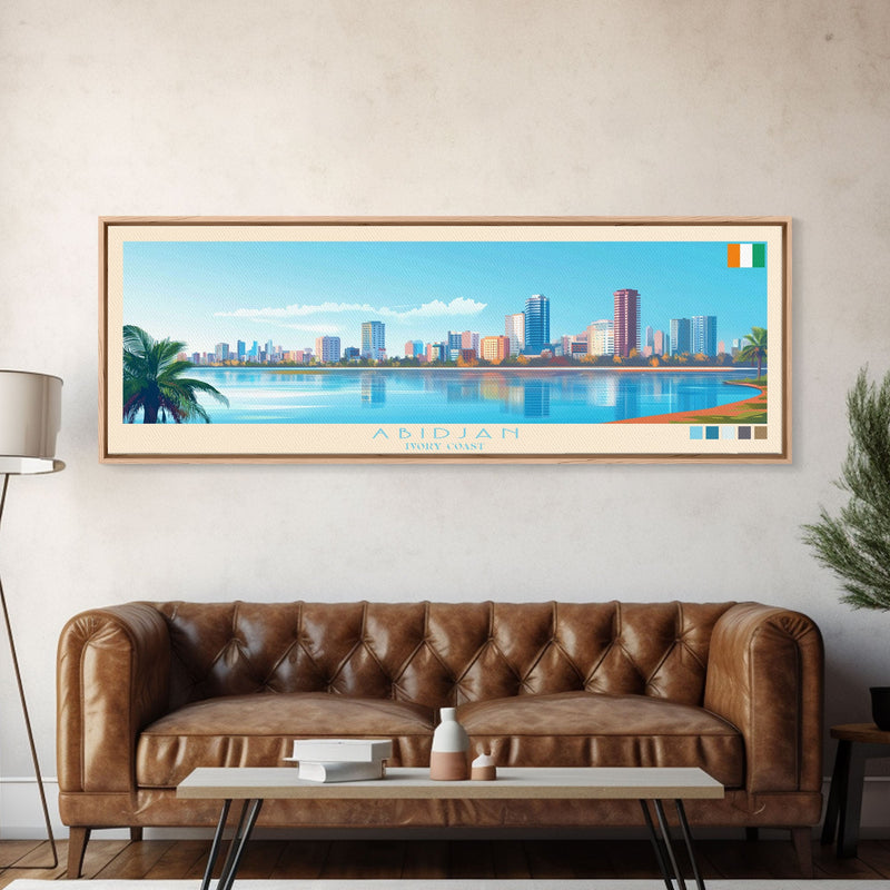 Abidjan, Ivory Coast Panoramic Travel Poster Canvas Print, Abidjan, Ivory Coast Painting, Ivory Coast Art, Abidjan Travel Art, Guest Room Painting