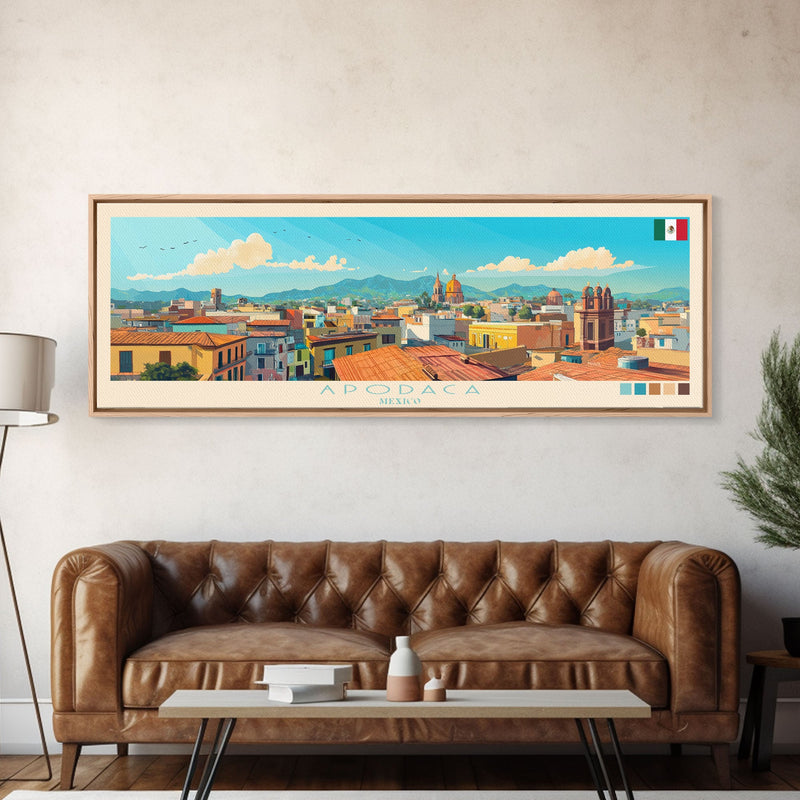 Apodaca, Mexico Panoramic Travel Poster Canvas Print, Apodaca, Mexico Painting, Mexico Art, Apodaca Panoramic Travel Art, Travel Painting