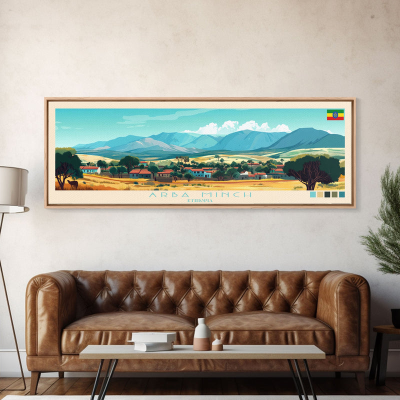 Arba Minch, Ethiopia Panoramic Travel Poster Canvas Print, Arba Minch, Ethiopia Painting, Ethiopia Art, Arba Minch Travel Art, Living Room Painting