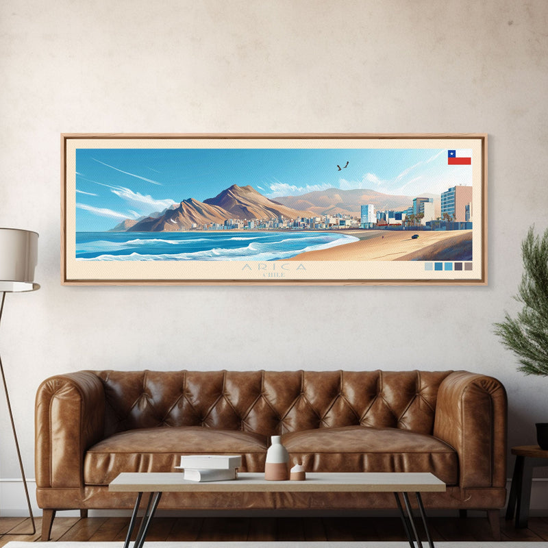 Arica, Chile Travel Poster Panoramic Canvas Print, Arica, Chile Painting, Chile Art, Arica Travel Art, Guest Room Painting