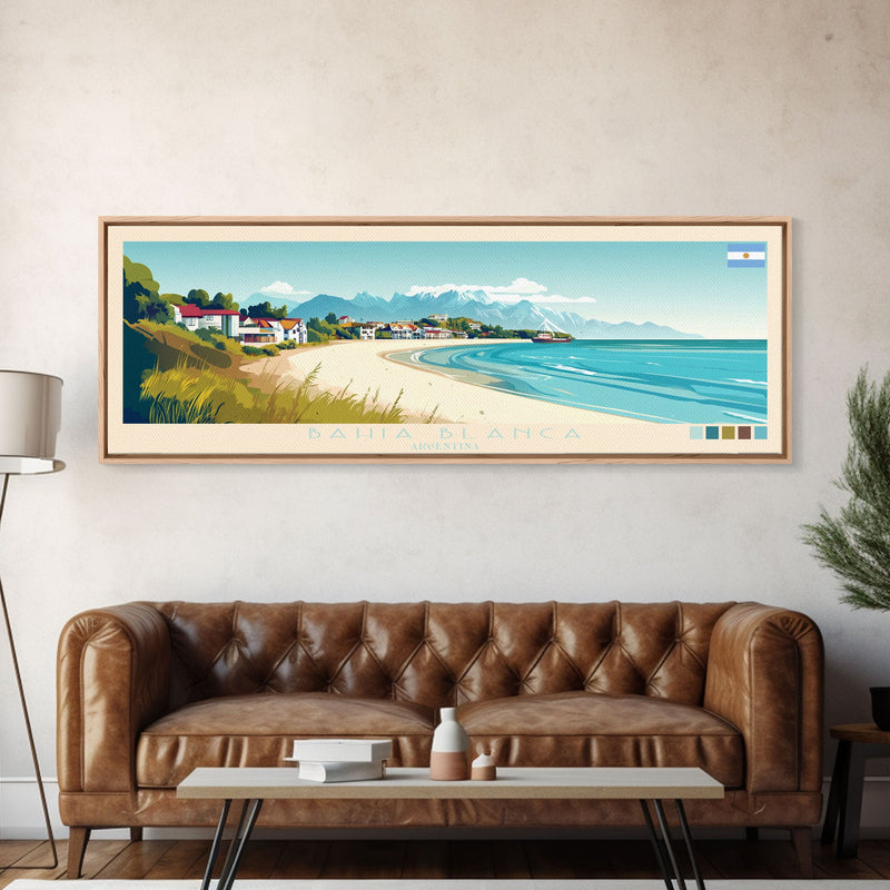 Bahia Blanca, Argentina Panoramic Travel Poster Canvas Print, Bahia Blanca, Argentina Painting, Argentina Art, Bahia Blanca Travel Art, Guest Room Painting