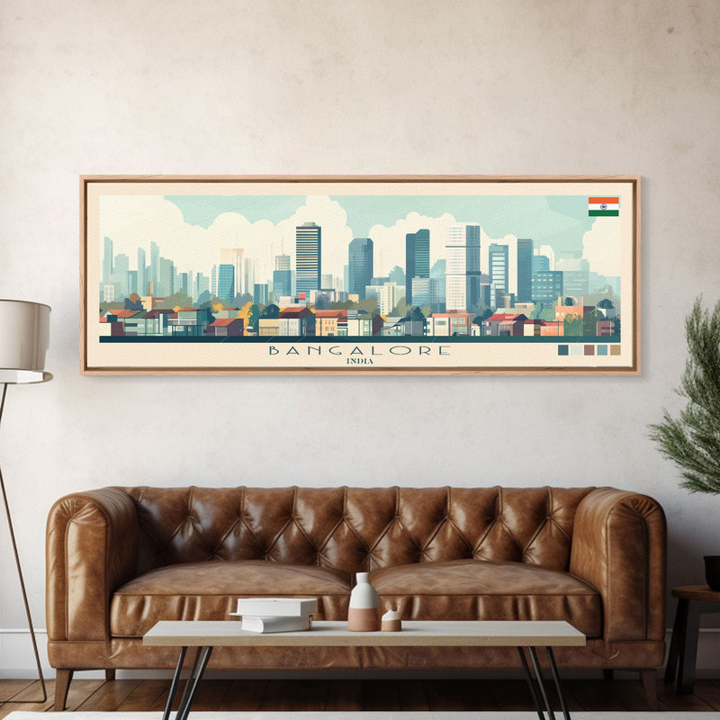 Bangalore, India Panoramic Travel Poster Canvas Print, Bangalore, India Painting, India Art, Bangalore Travel Art, Living Room Painting