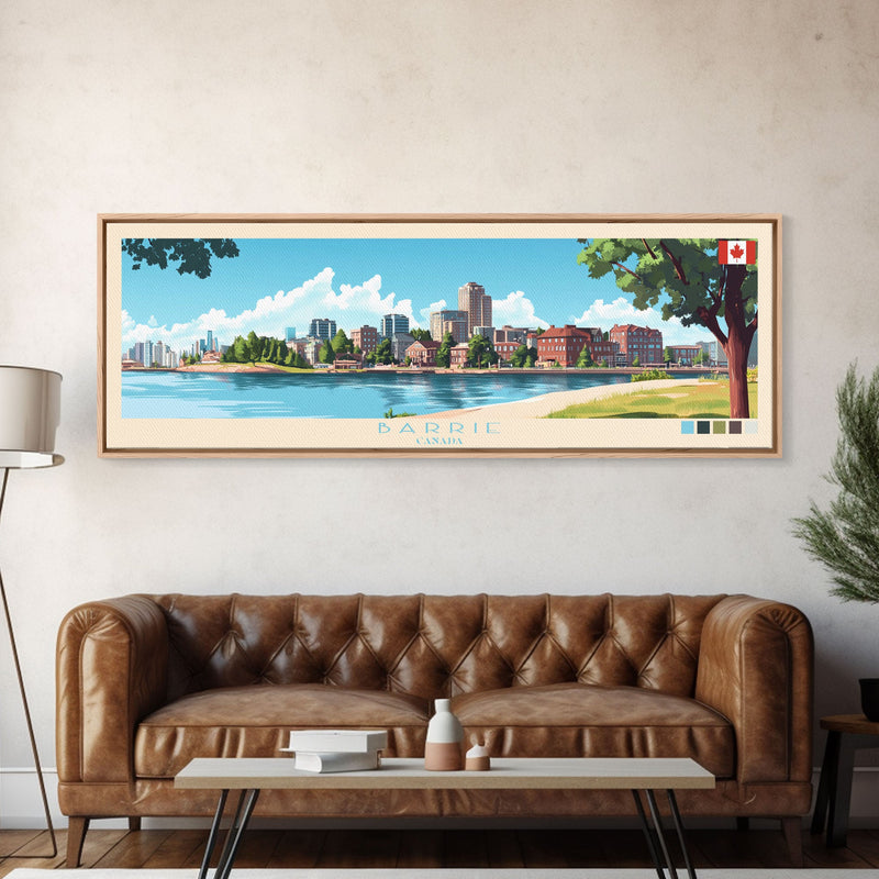 Barrie, Canada Panoramic Travel Poster Canvas Print, Barrie, Canada Painting, Canada Art, Barrie Panoramic Travel Art, Travel Painting