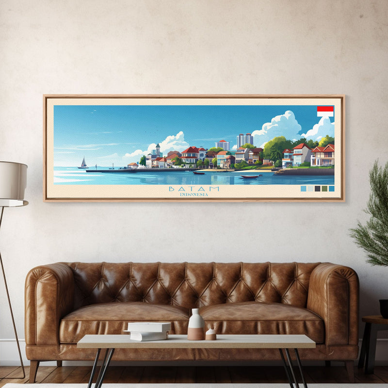 Batam, Indonesia Panoramic Travel Poster Canvas Print, Batam, Indonesia Painting, Indonesia Art, Batam Travel Art, Guest Room Painting