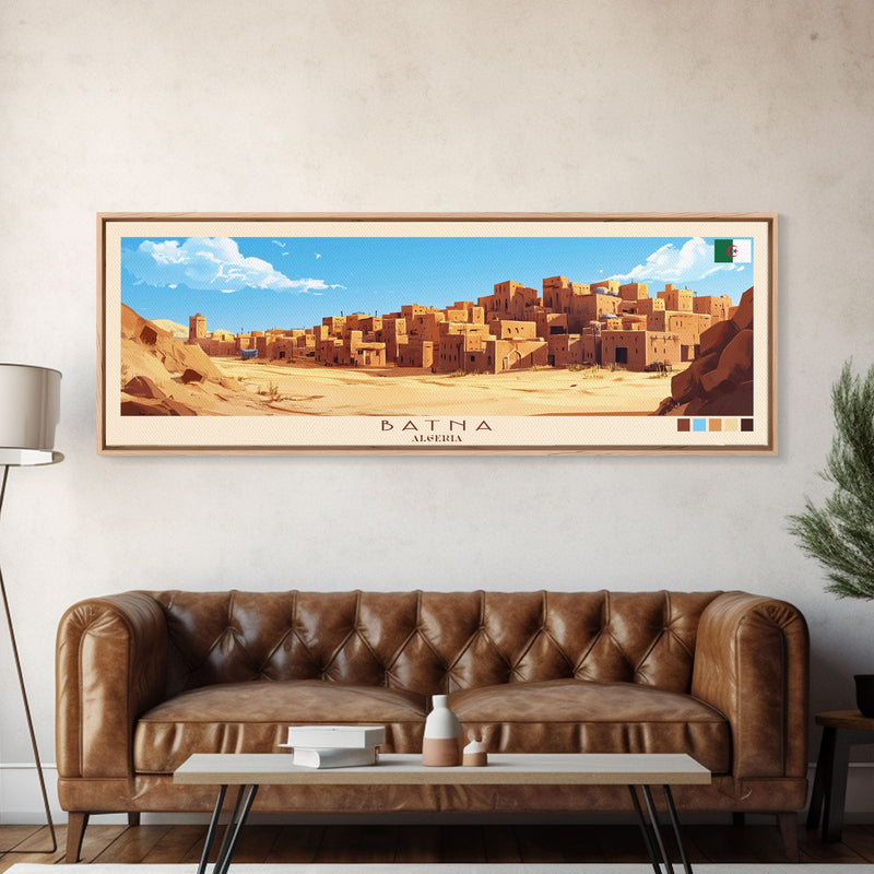 Batna, Algeria Panoramic Travel Poster Canvas Print, Batna, Algeria Painting, Algeria Art, Batna Panoramic Travel Art, Travel Painting