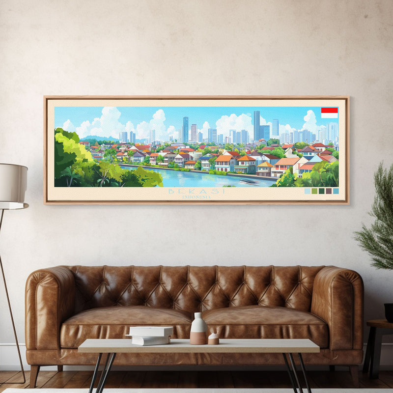 Bekasi, Indonesia Travel Poster Panoramic Canvas Print, Bekasi, Indonesia Painting, Indonesia Art, Bekasi Travel Art, Guest Room Painting