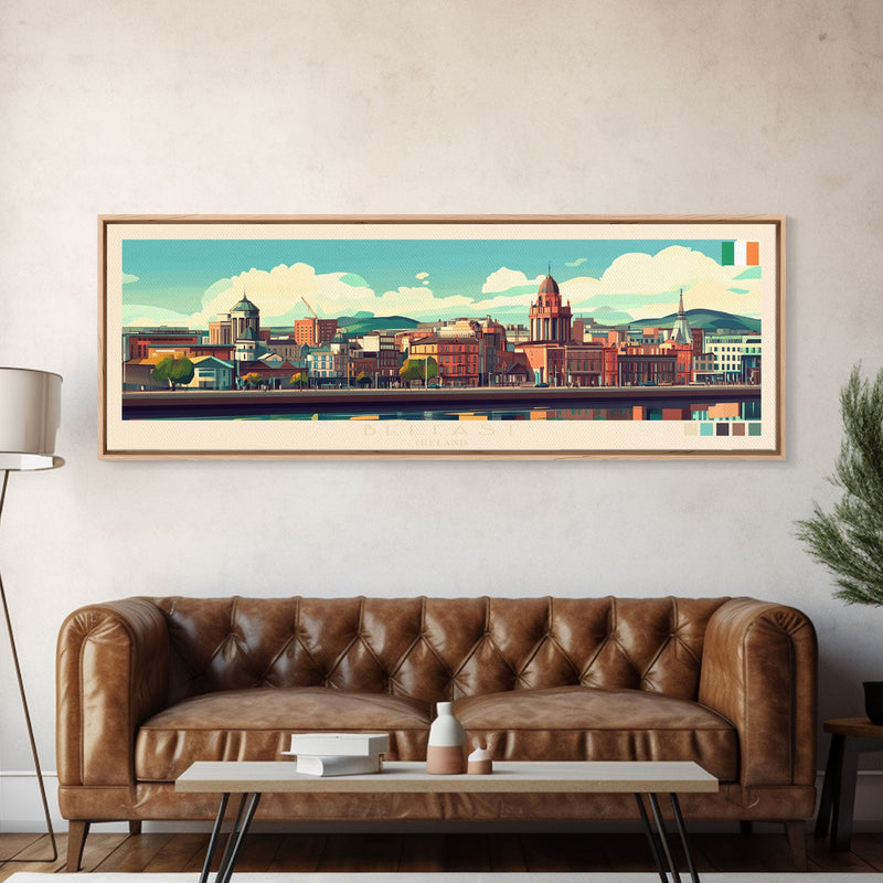 Belfast, Ireland Travel Poster Panoramic Canvas Print, Belfast, Ireland Painting, Ireland Art, Belfast Travel Art, Guest Room Painting