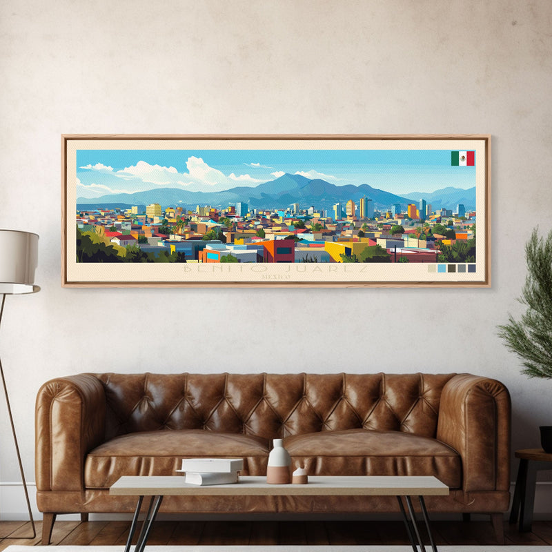 Benito Juarez, Mexico Panoramic Travel Poster Canvas Print, Benito Juarez, Mexico Painting, Mexico Art, Benito Juarez Travel Art, Guest Room Painting