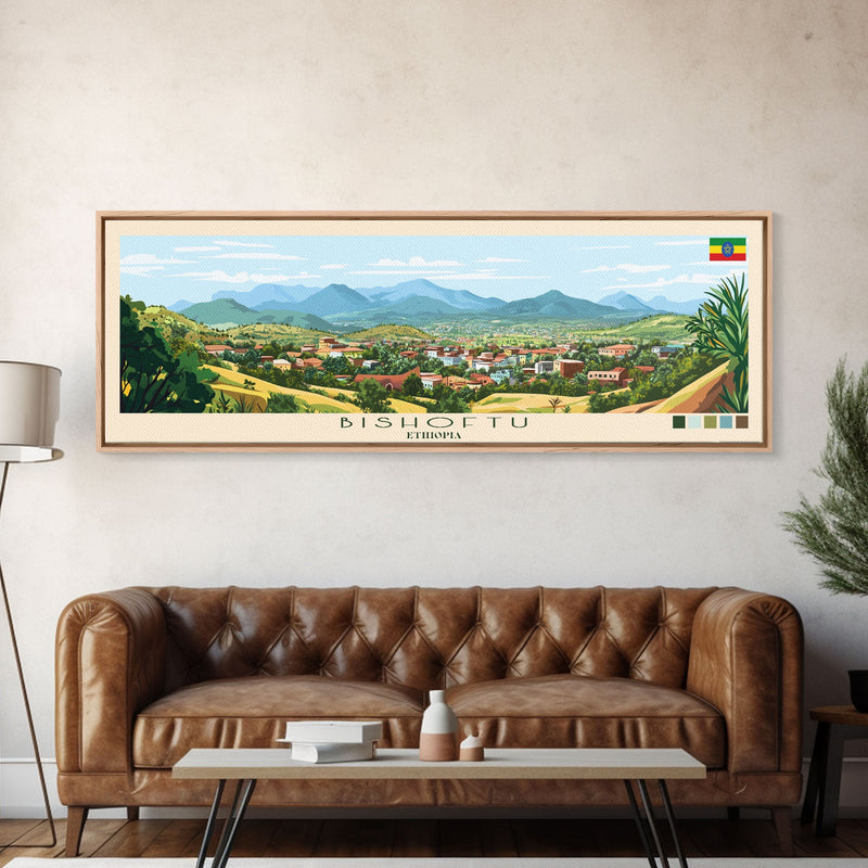 Bishoftu, Ethiopia Panoramic Travel Poster Canvas Print, Bishoftu, Ethiopia Painting, Ethiopia Art, Bishoftu Panoramic Travel Art, Travel Painting