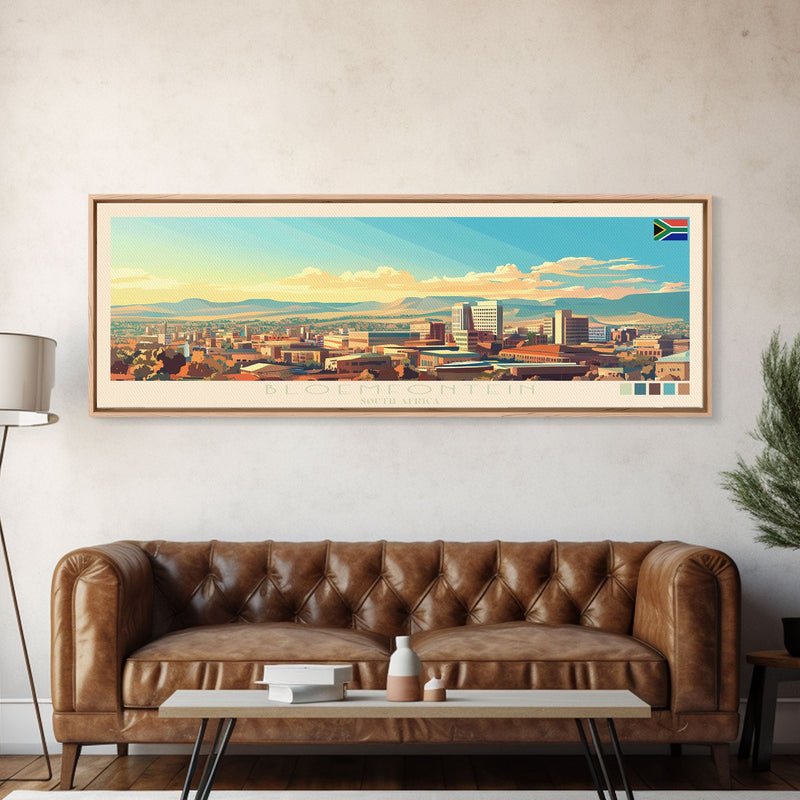 Bloemfontein, South Africa Panoramic Travel Poster Canvas Print, Bloemfontein, South Africa Painting, South Africa Art, Bloemfontein Panoramic Travel Art, Travel Painting