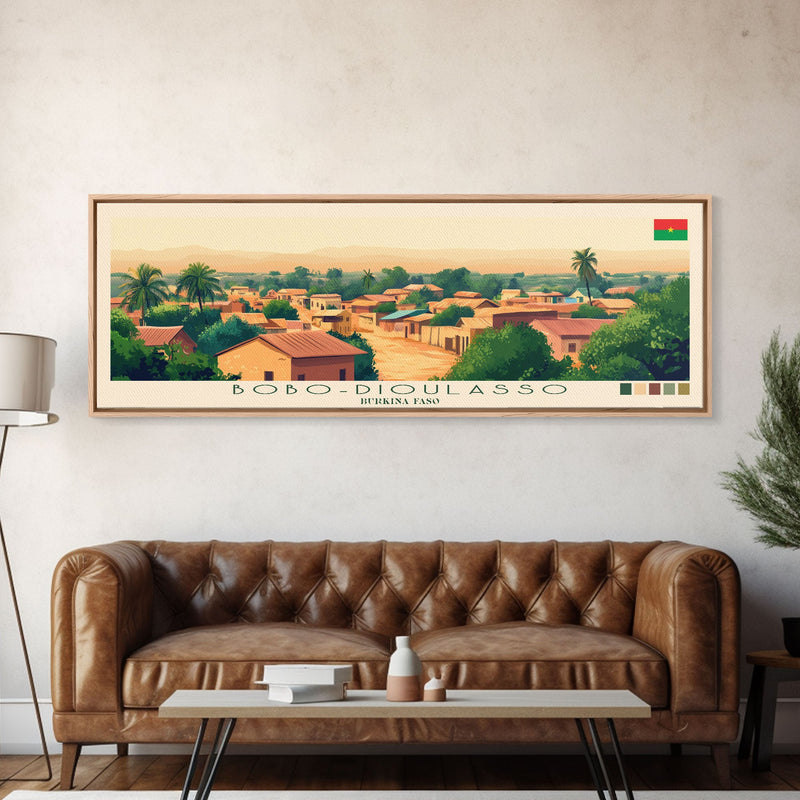 Bobo-Dioulasso, Burkina Faso Panoramic Travel Poster Canvas Print, Bobo-Dioulasso, Burkina Faso Painting, Burkina Faso Art, Bobo-Dioulasso Travel Art, Guest Room Painting