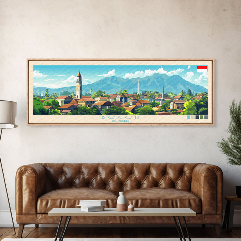 Bogor, Indonesia Panoramic Travel Poster Canvas Print, Bogor, Indonesia Painting, Indonesia Art, Bogor Travel Art, Living Room Painting