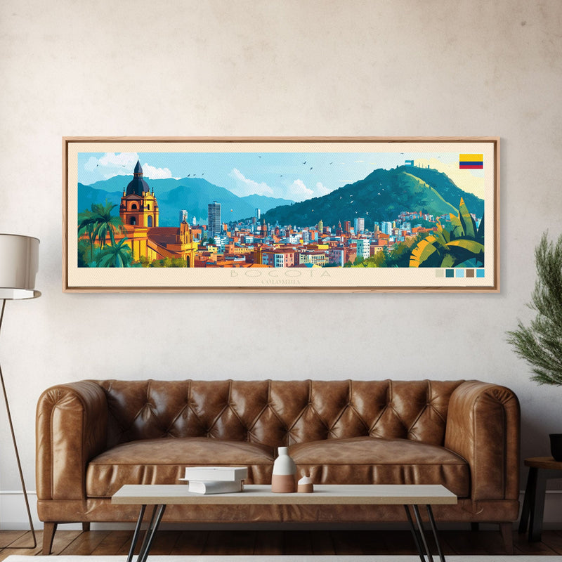 Bogota, Colombia Travel Poster Panoramic Canvas Print, Bogota, Colombia Painting, Colombia Art, Bogota Travel Art, Guest Room Painting